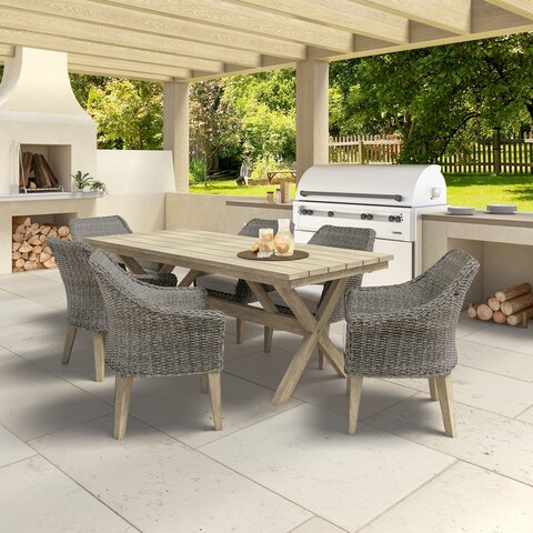 WyndenHall Bloomsbury 83 inch Wide Farmhouse Outdoor Dining Table in Brushed Natural Acacia - 5.43" d x 82.7" w x 29.5" h