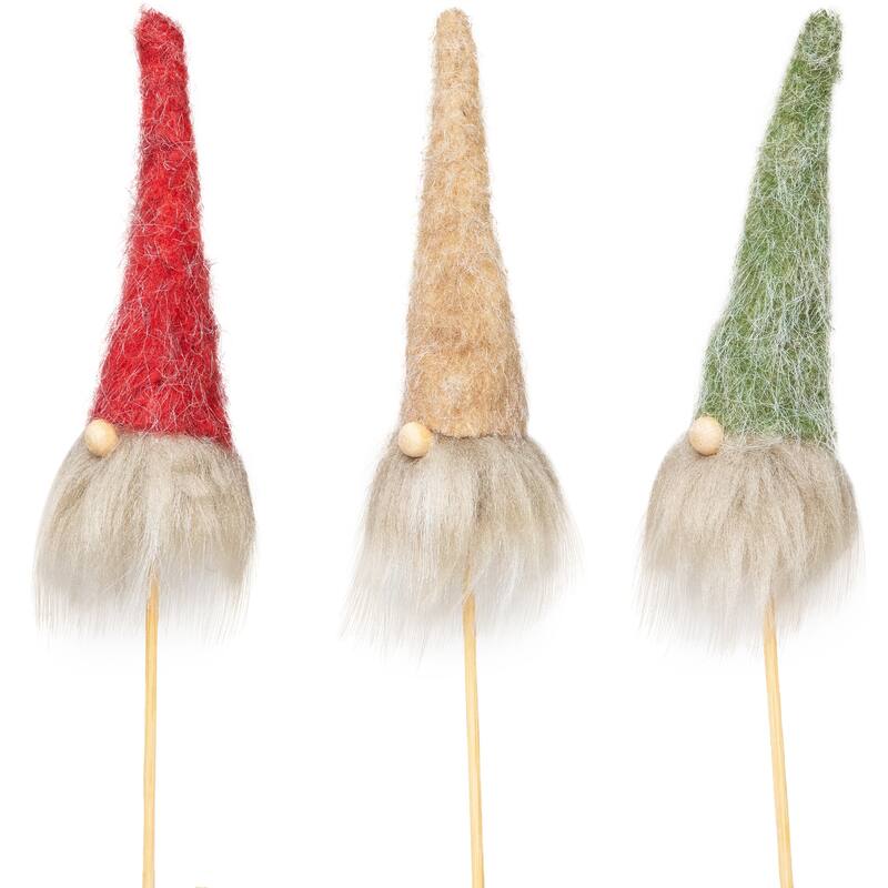 Gnome with Fuzzy Hat Christmas Picks - 13.25" - Set of 3
