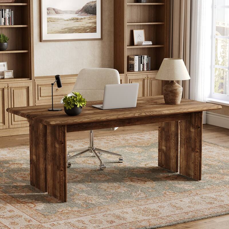 63-Inch Executive Desk, Solid Wood Home Office Desk with Tabletop