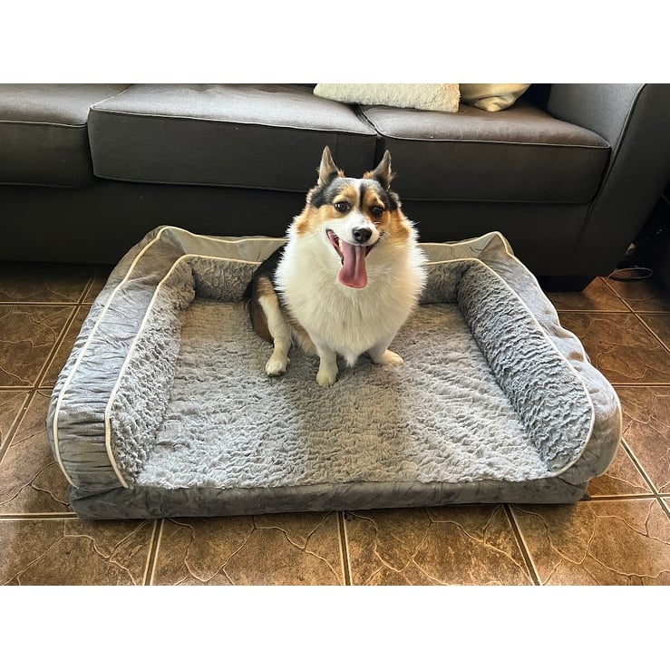 LCM Home Fashions Deluxe Orthopedic Bolstered Gray Sofa Pet Bed - U Sofa