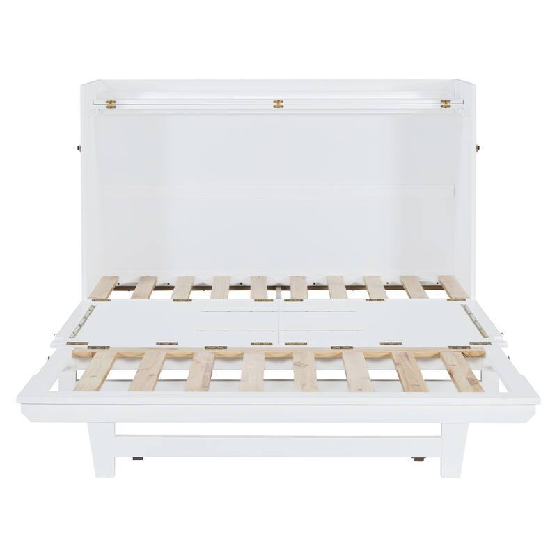 Queen Size Murphy Bed Wall Bed with Iron Legs, Modern Small Room Foldable Bed, Wooden Wall Bed Frame for Home Office