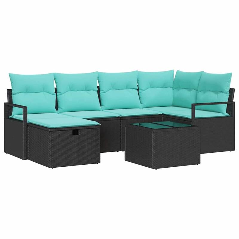 vidaXL 6/7 Garden Sofa Set with Cushions Black/Brown/Grey Poly Rattan - 91.3 x 48 x 27.2