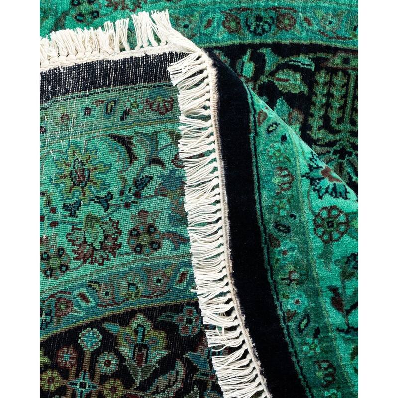 Overton Hand Knotted Wool Vintage Inspired Modern Contemporary Overdyed Green Round Area Rug - 4' 7" x 4' 7"