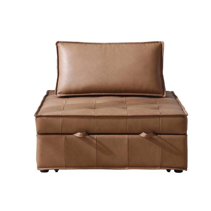 Multi-Purpose Ottoman Sofa Bed with Removable Backrest, Faux Leather