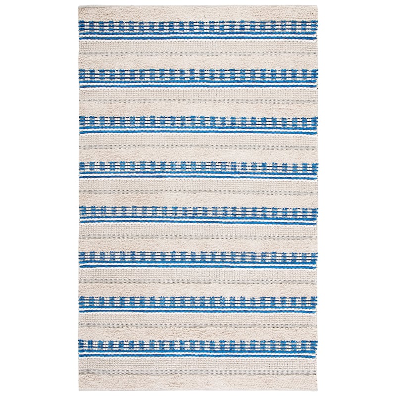 SAFAVIEH Handmade Natura Ingiridur Stripe Cotton Rug - 6' Square - Beige/Navy