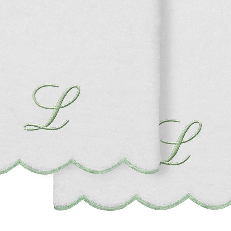 Authentic Hotel and Spa 100% Turkish Cotton Green ADORNIA Scallop Personalized 2 Piece Bath Towel Set - 2 Bath Towels