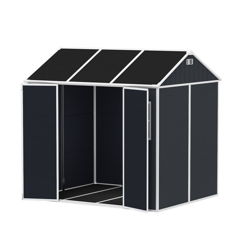 8X7FT Outdoor Resin Shed with Two-Window and Double-Door