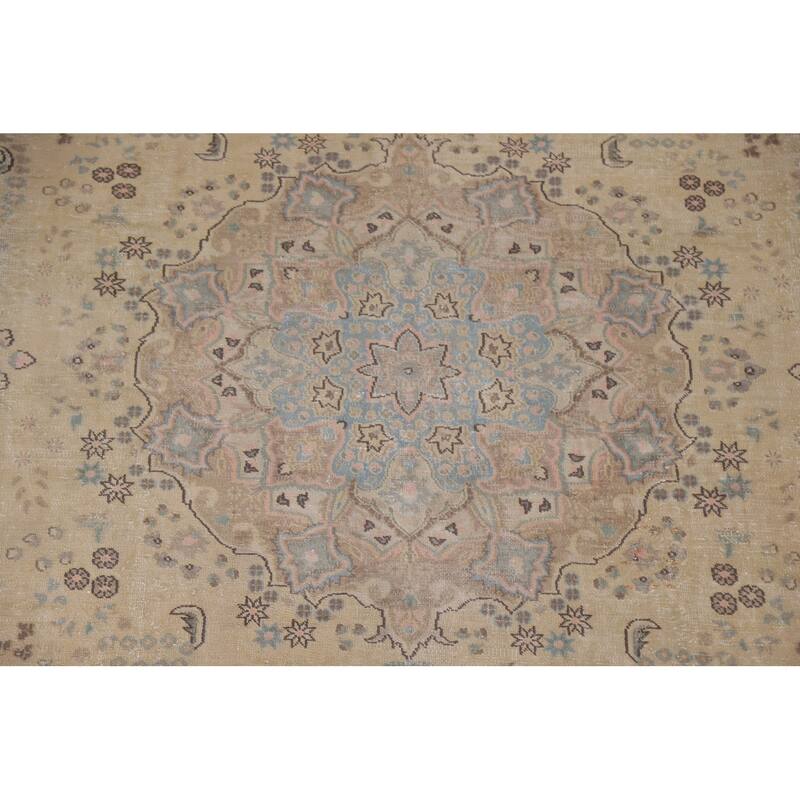 Hand Knotted Oriental 100% Wool Carpet Traditional Floral Yellow & Gold Mashad Area Rug - 11' 11'' X 9' 5''