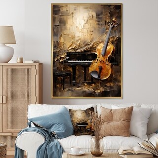 Designart "Vintage Violin And Piano Harmony" Music Framed Canvas Prints ...