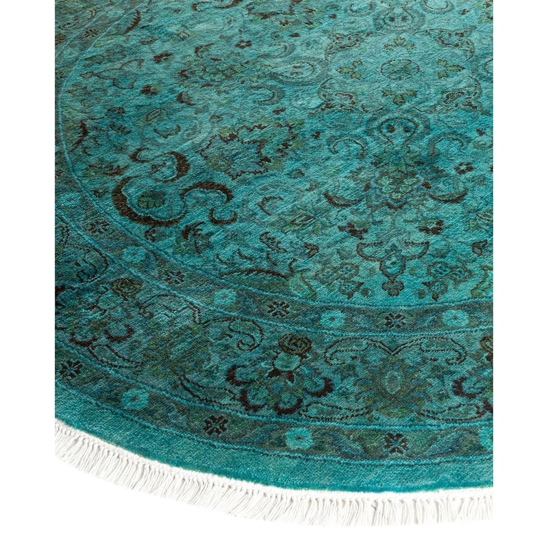 Overton Hand Knotted Wool Vintage Inspired Modern Contemporary Overdyed Blue Round Area Rug - 4' 2" x 4' 3"