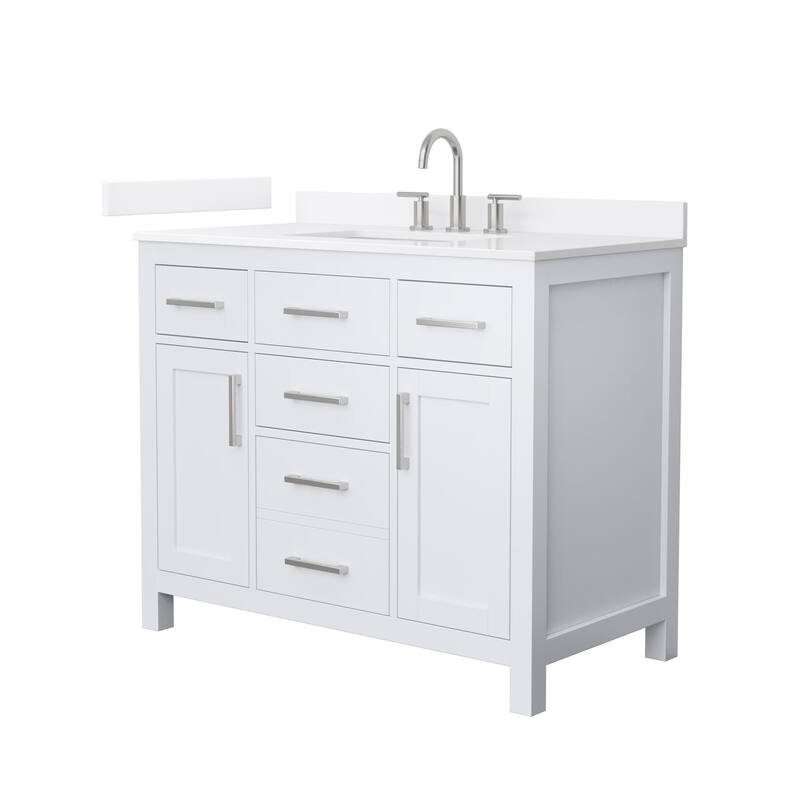 Wyndham Collection WCG2424-42S-QTZ-US3MXX Beckett 42" Free Standing - White / White Quartz Top / Brushed Nickel Hardware