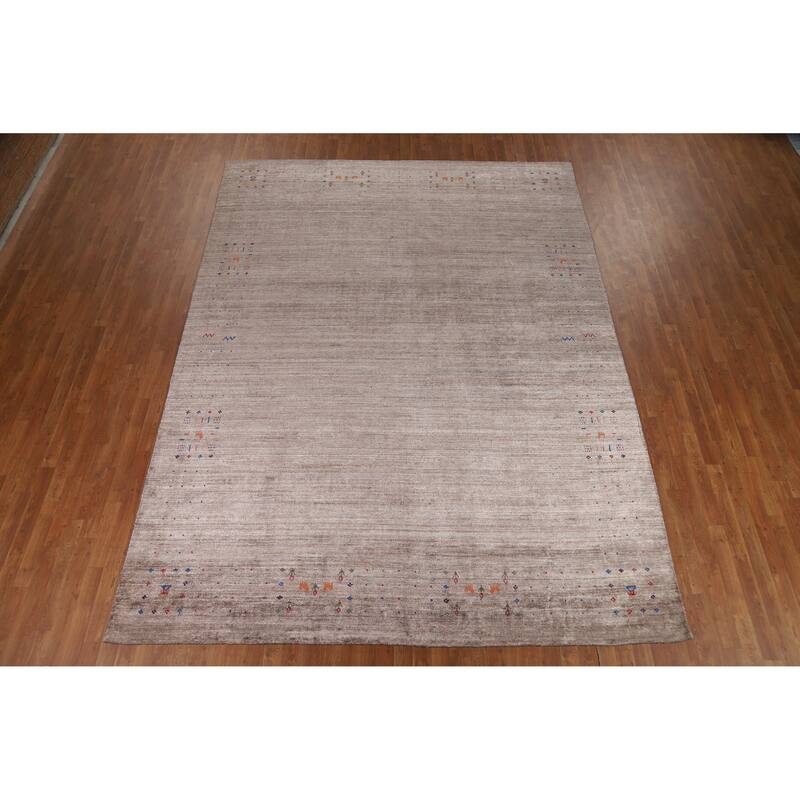 Brown Gabbeh Oriental Area Rug Handmade Silk Carpet - 8'10" x 11'9"