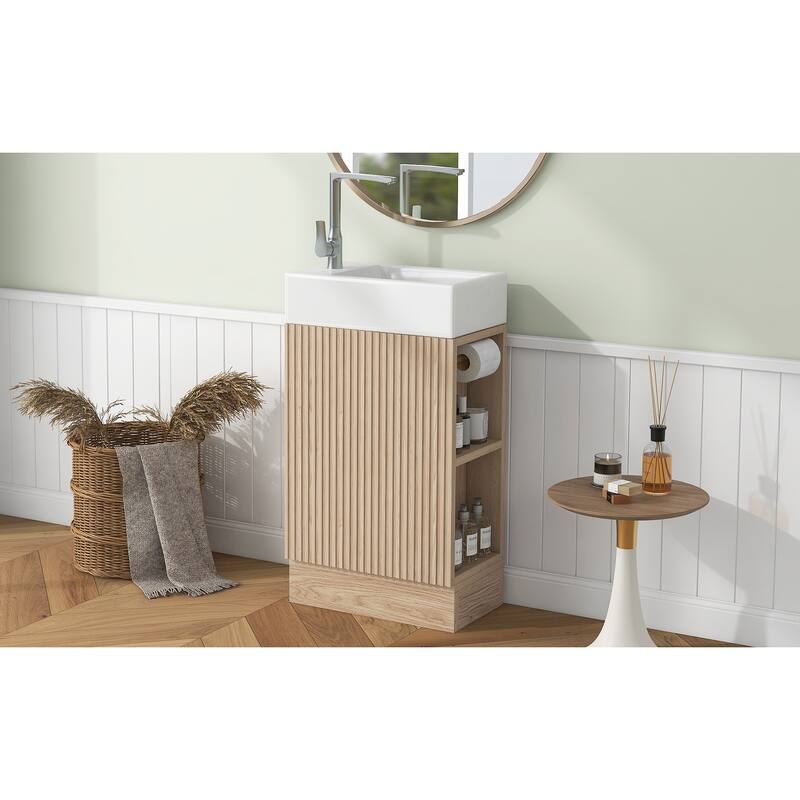 18.6" Bathroom Vanity with Sink, Bathroom Vanity Cabinet with 2-tier Shelf