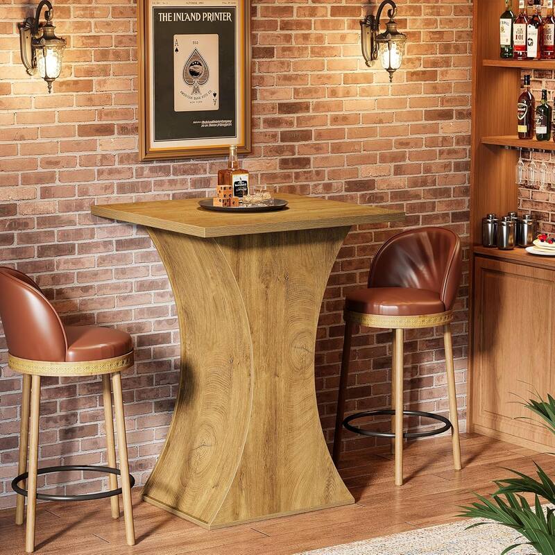 39.4" H Square Bar Table, Modern Farmhouse Counter Height Pub Bistro Table - 31.50" L x 31.50" W x 39.37" H
