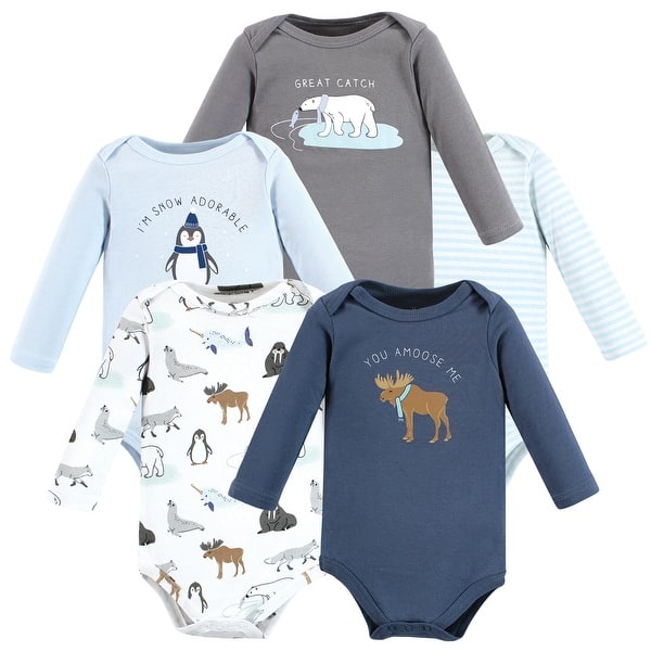 slide 1 of 1, Hudson Baby Cotton Long-Sleeve Bodysuits, Arctic Animals 3-6 Months - Arctic Animals
