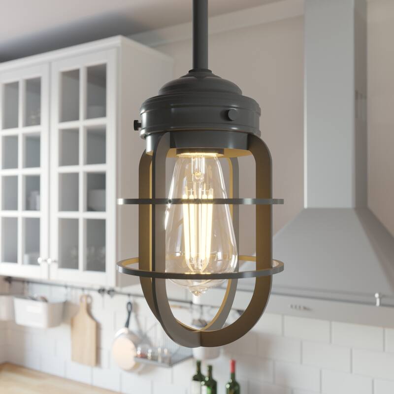 Hunter Starklake 1-Light Mini Pendant - Kitchen Island, Dining Room - Rustic, Modern Industrial, Caged, Farmhouse - Noble Bronze