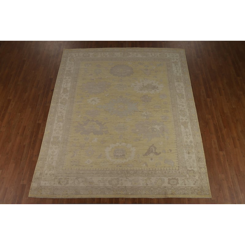 Vegetable Dye Oushak Turkish Area Rug Handmade Yellow Wool Carpet - 8'3" x 9'10"