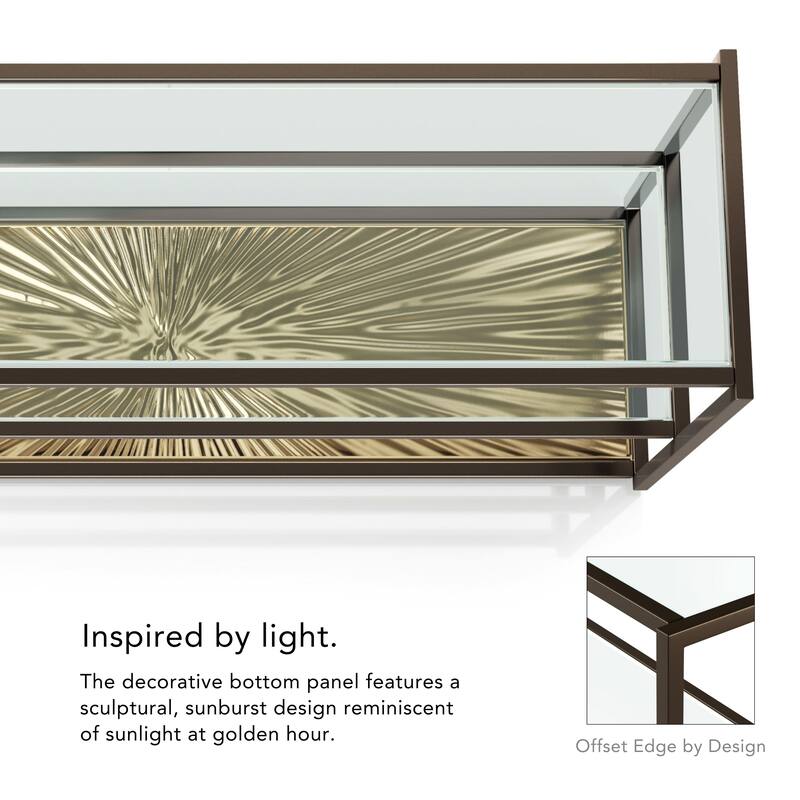 247 Shop At Home Aureum Modern 1-Shelf Sofa Table with Sunburst Base and Tempered Glass Top