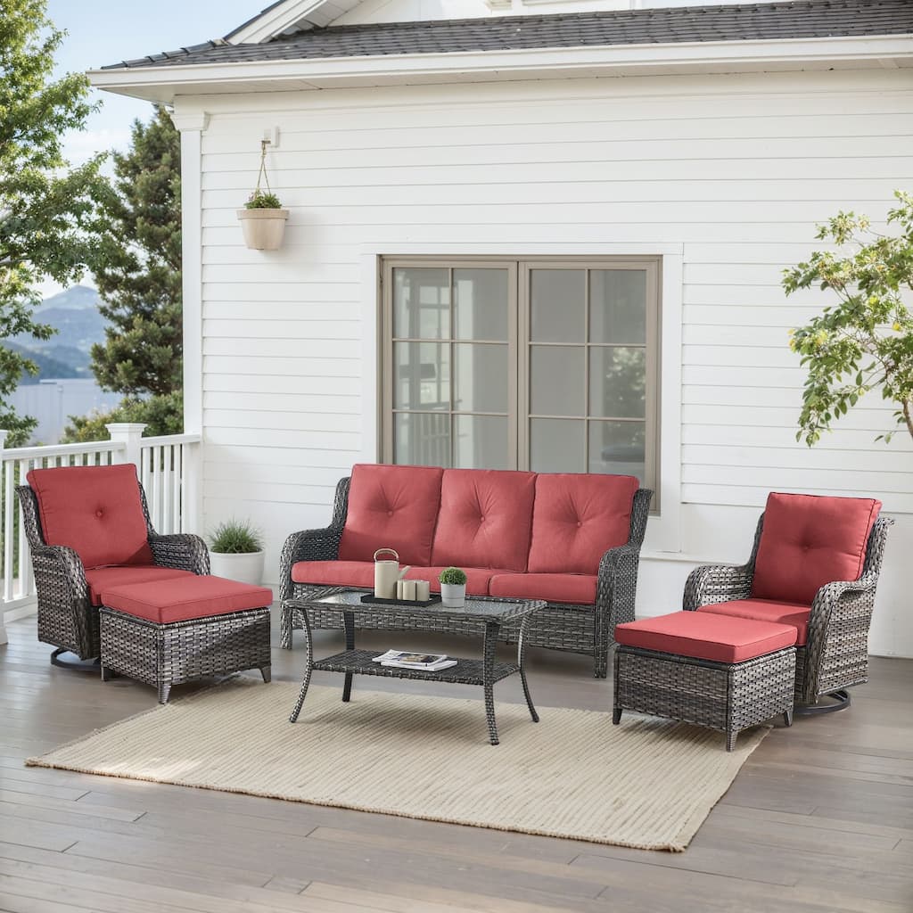Outdoor Swivel Chairs with Sofa Ottoman Grey-Red - Grey