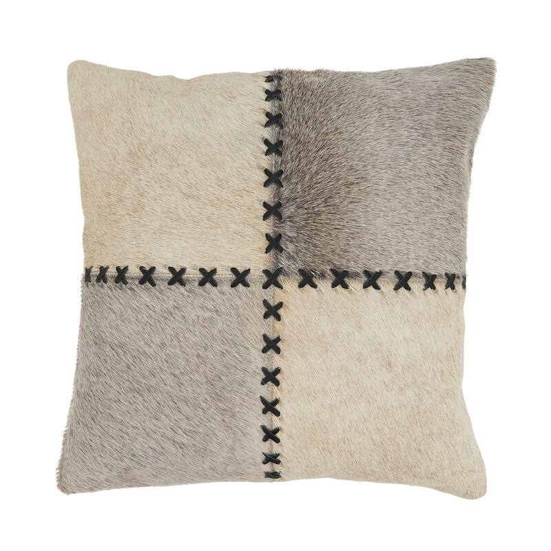 Handcrafted Chic Hair on Leather Throw Pillow - Polyester - 16"x16"