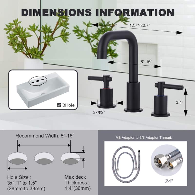 WOWOW 8 in. Widespread Double Handle Bathroom Faucet