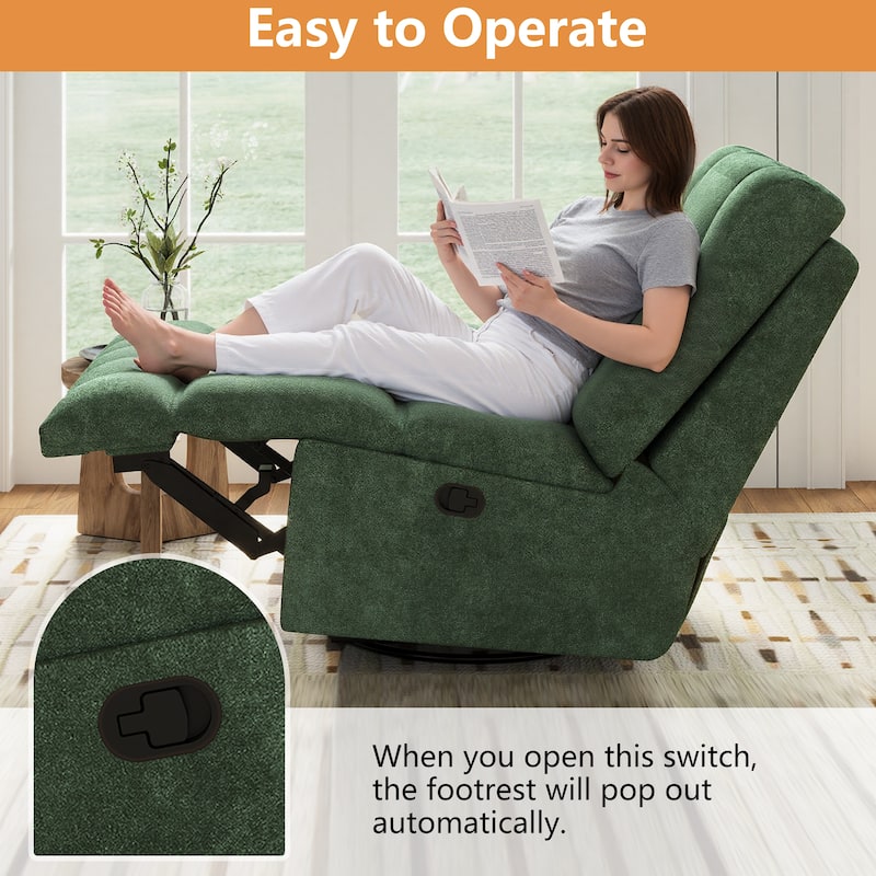360° Swivel Rocker Recliner Chair Chenille Upholstered Manual Recliner