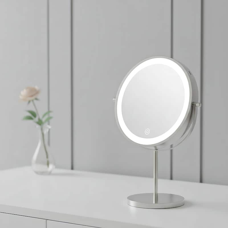 1X/10X 360 Rotation Wall Makeup Mirror w/ Lights & 3 Color Lighting Dimmable