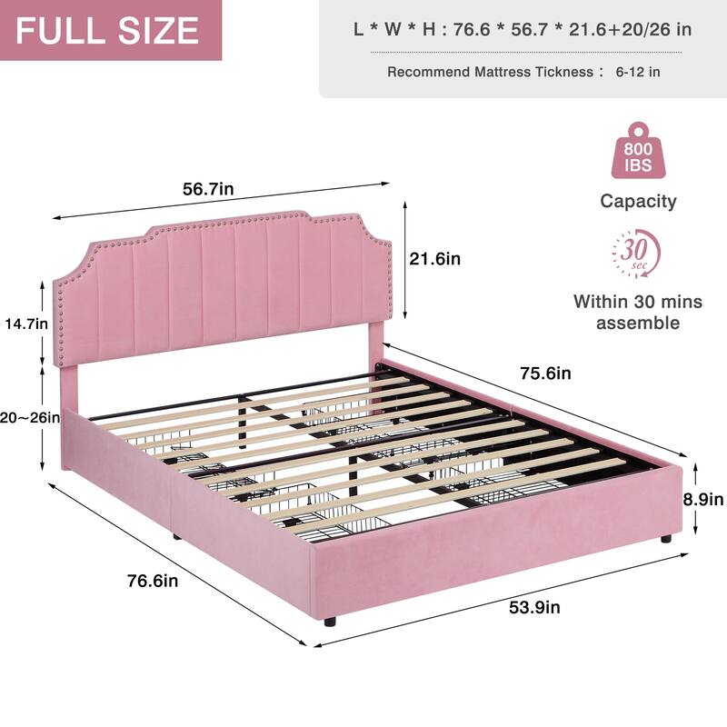 Javlergo Bed Frames with Storage Drawers Upholstered Bed with Tufted Headboard Princess Platform Bed with Wooden Slats Support