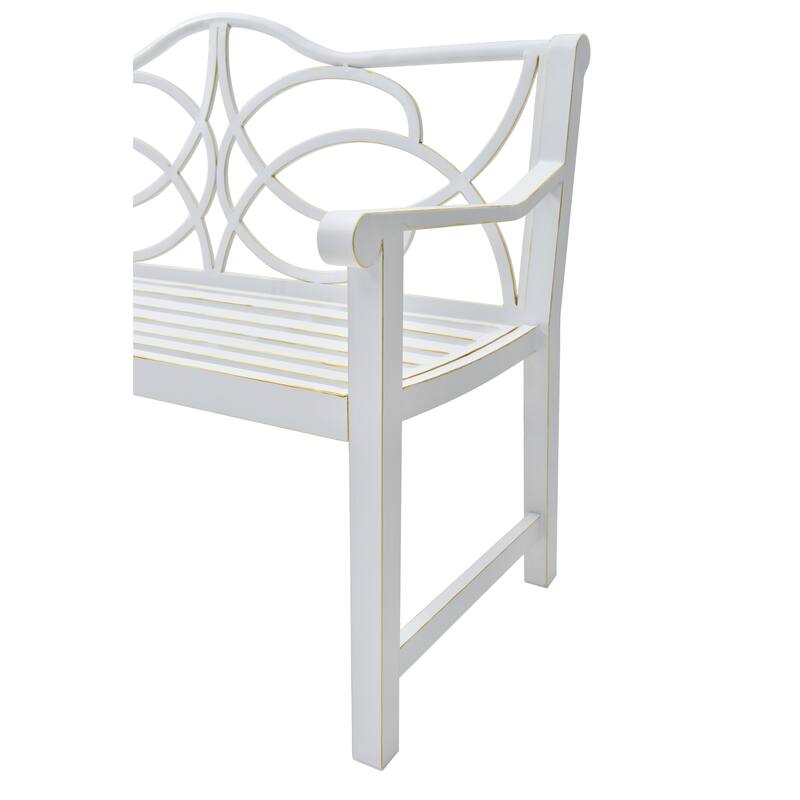 Exquisite Patio Bench Outdoor Bench with Metal Legs for Backyard, White Entryway Footrest Bench with Armrests and Backrest