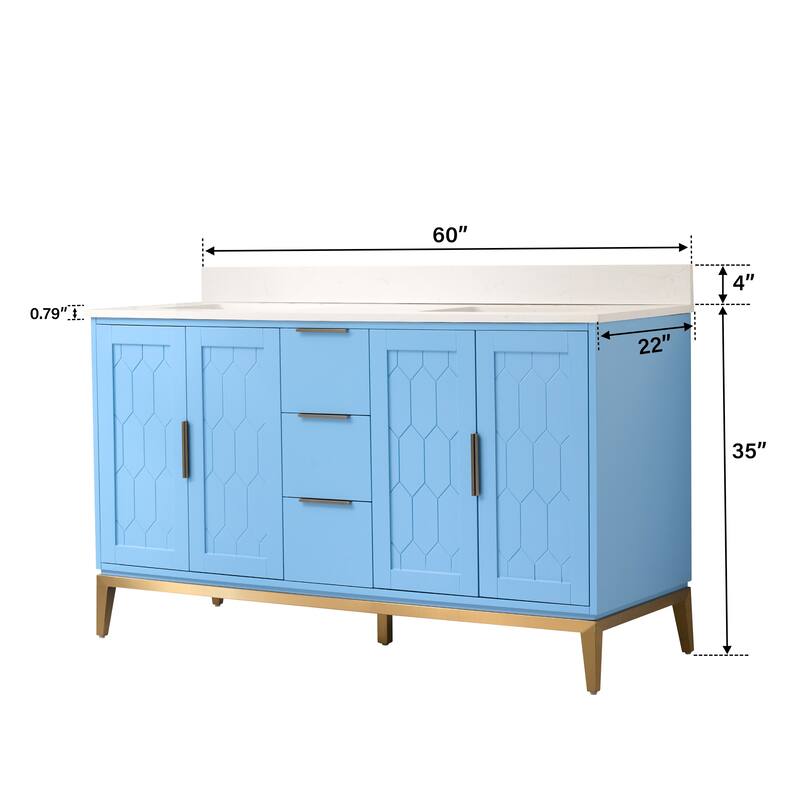 35''H Solid Wood Bath Vanity with Stain-resistant Carrera White Quartz Top and Sink