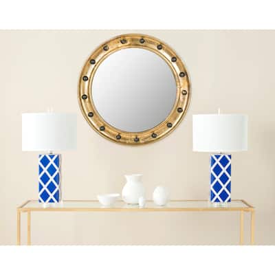SAFAVIEH Voinea Nailhead Antique Gold 27-inch Round Decorative Mirror - 26.5" x 1.8" x 26.5" - 27Wx2Dx27H