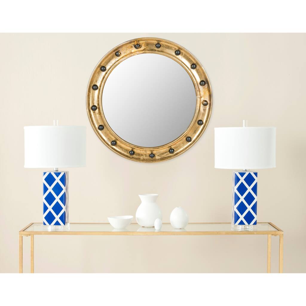 SAFAVIEH Voinea Nailhead Antique Gold 27-inch Round Decorative Mirror - 26.5" x 1.8" x 26.5" - 27Wx2Dx27H