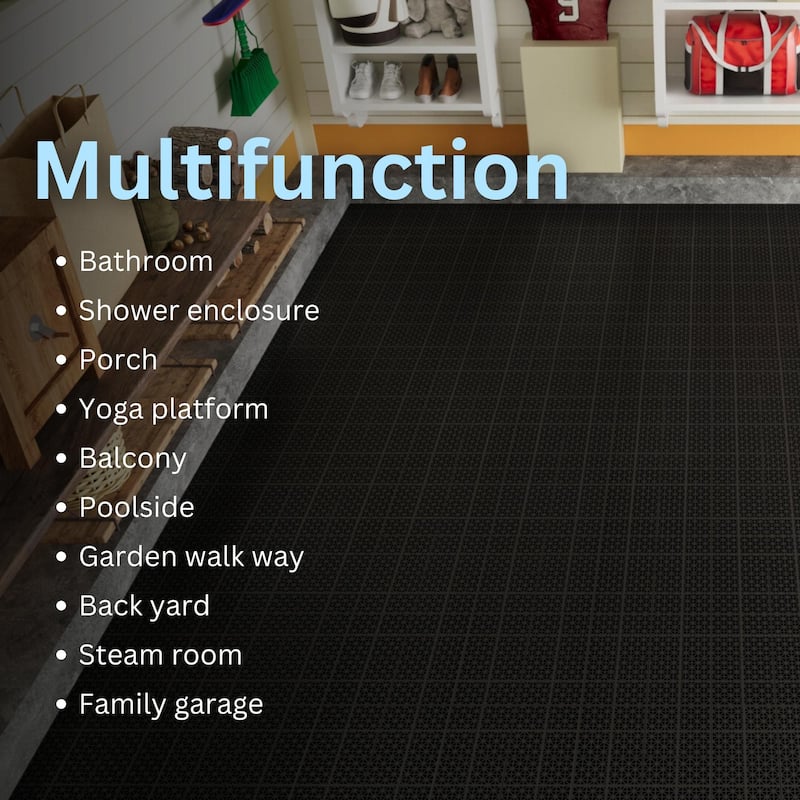 12 x 12 Inch Black Interlocking Deck Tiles Plastic Waterproof Outdoor All Weather Anti-slip, Pack of 12