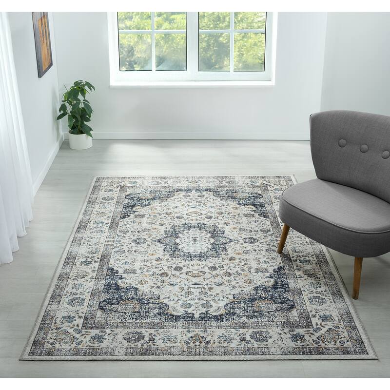 Legacy Alexandria Traditional Bordered Washable Area Rug - 9'2" x 12'6" - Cream - Rectangle