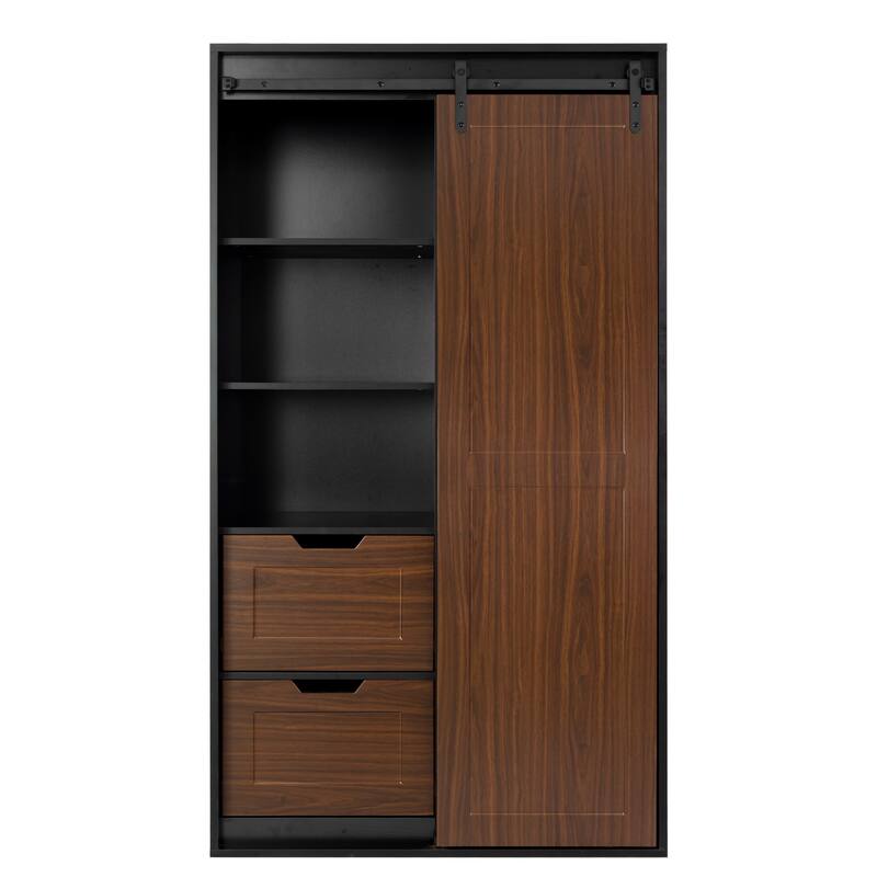71inch Wardrobe Clothes Locker, Classic Sliding Barn Door