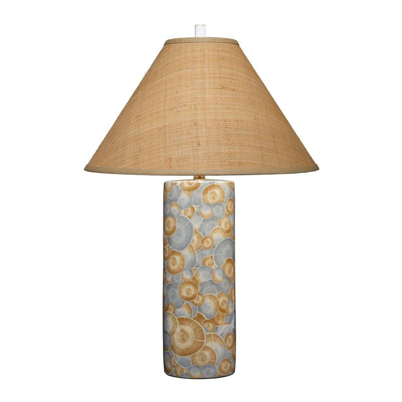 Eriy Accent Table Lamp, Brown Raffia Cone Shade, Blue Abstract 29 Inch