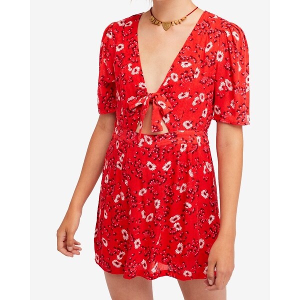 red floral tie front dress