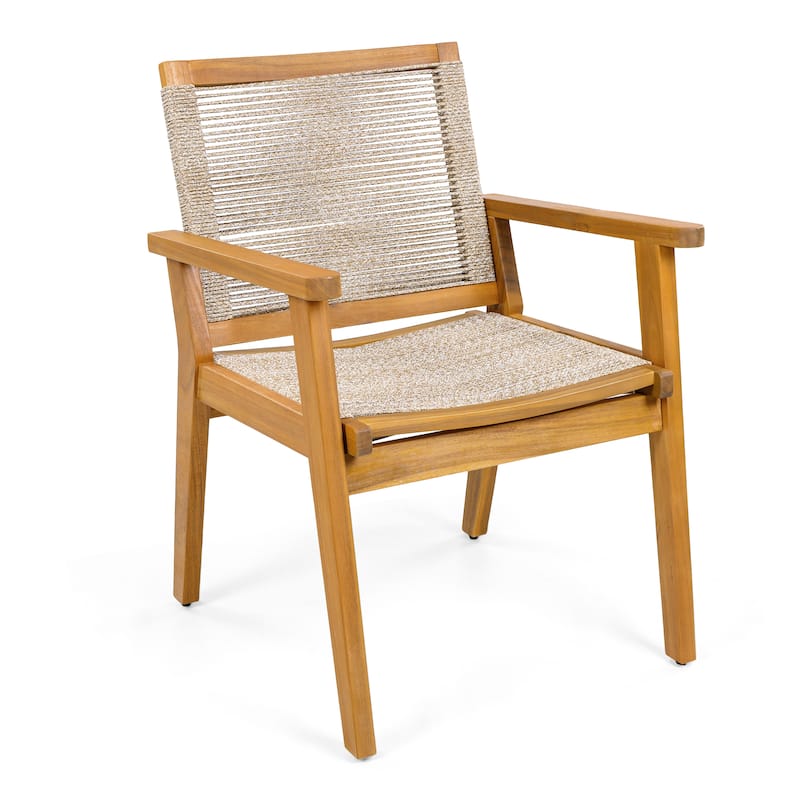 Wood Patio Chair Outdoor Chair Dining Chairs, Arm Chair Reading Chair Accent Chair Set of 2 with Rope Back