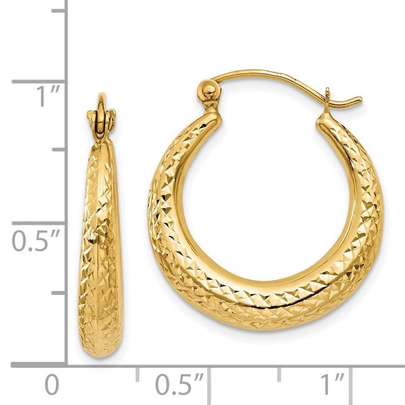 Curata 14k Yellow Gold 5x22mm Sparkle Cut Tapered Hoop Earrings