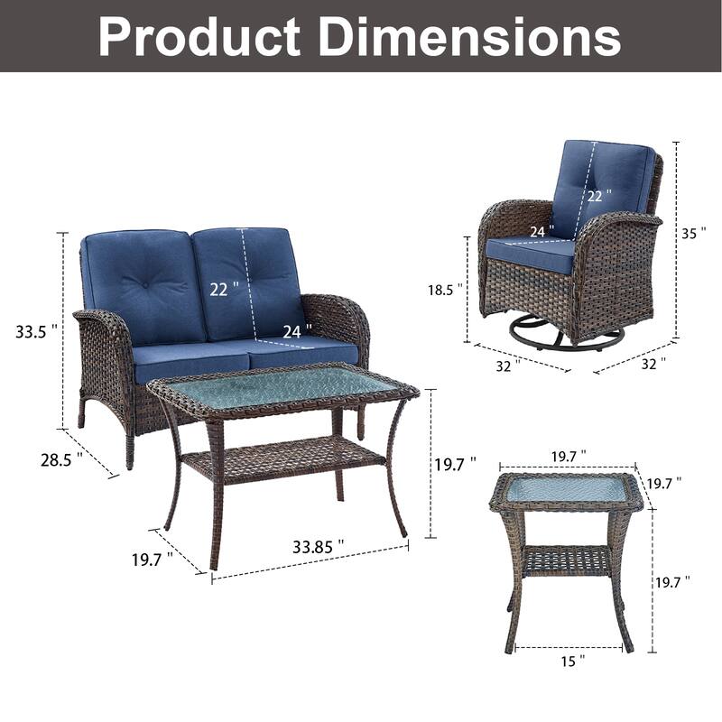 Gymojoy Outdoor Wicker Patio Furniture Loveseat and Chair Set