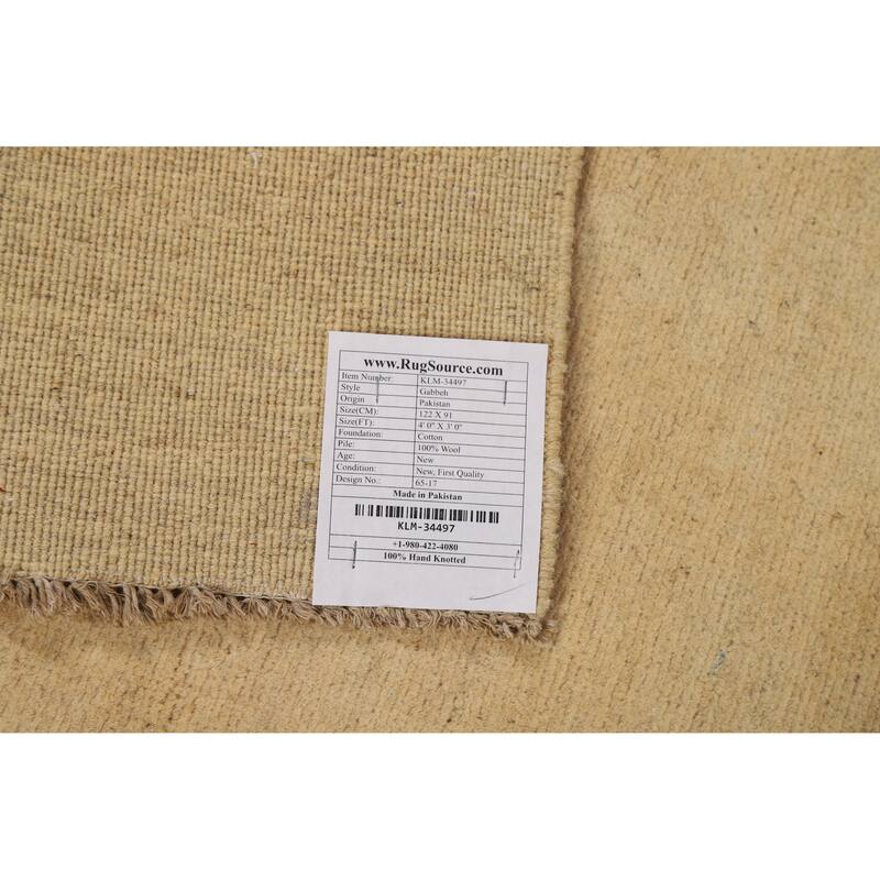 Muted Gold Gabbeh Modern Foyer Rug Hand-Knotted Wool Carpet - 3'0"x 4'0"