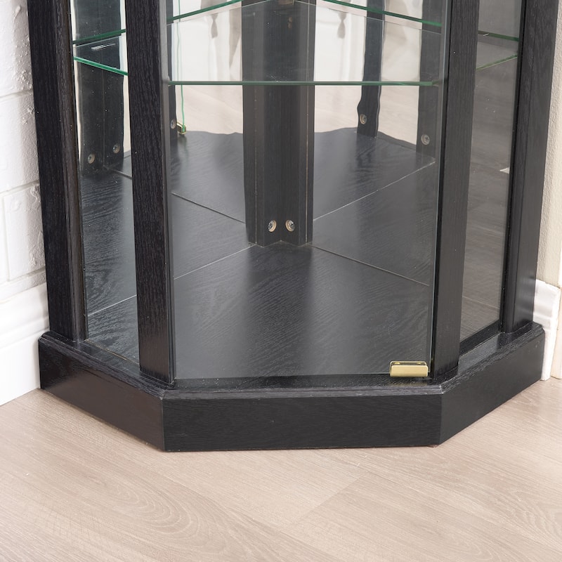 Lighted Corner Curio Cabinet Elegant Glass Display Case for Living Room & Bar Storage for Antique Collections & Wine