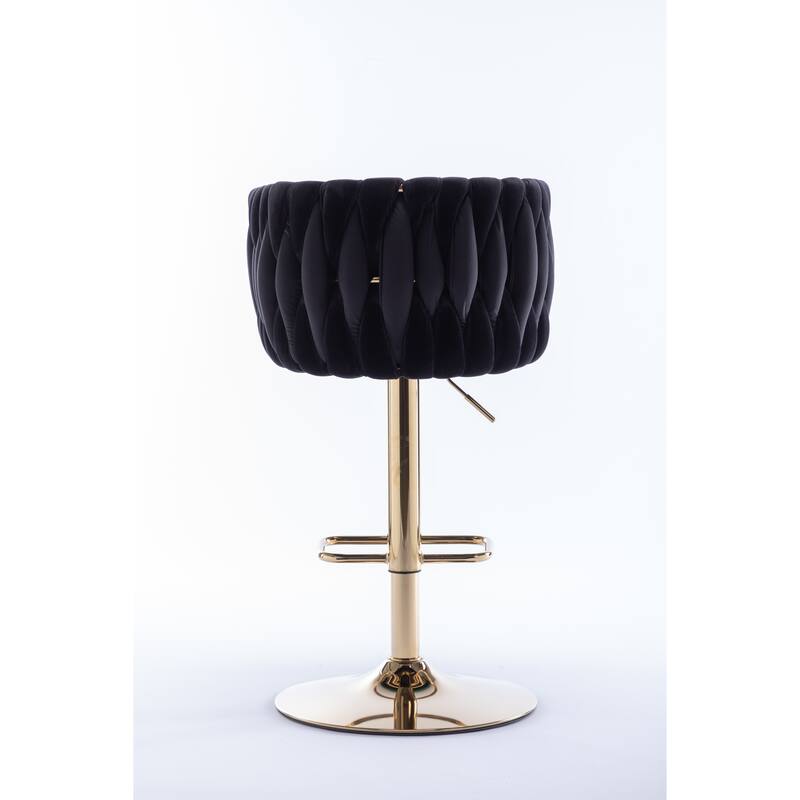 Adjustable Swivel Bar Stools Velvet Accent Chairs Set of 2 with Mechanical Lifting, Golden Footrest and Base for Kitchen, Pub