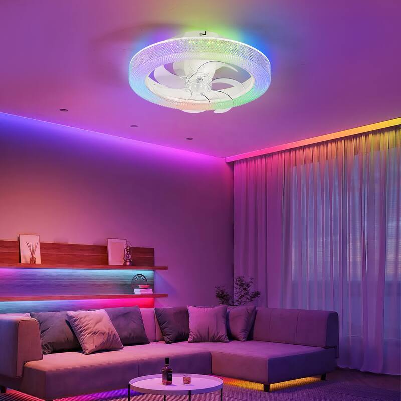20 Inch Dimmable RGB Smart Ceiling Fan Light with Remote and APP On