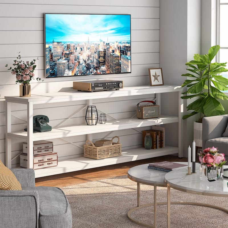 70.8" Extra Long Narrow Console Table Sofa Table Entryway Table with 3 Tiers Storage Shelves