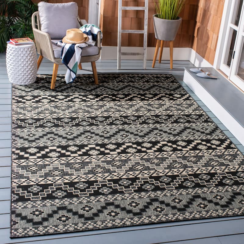 SAFAVIEH Veranda Dymph Indoor /Outdoor Waterproof Patio Backyard Rug - 8' x 11' - Black/Beige