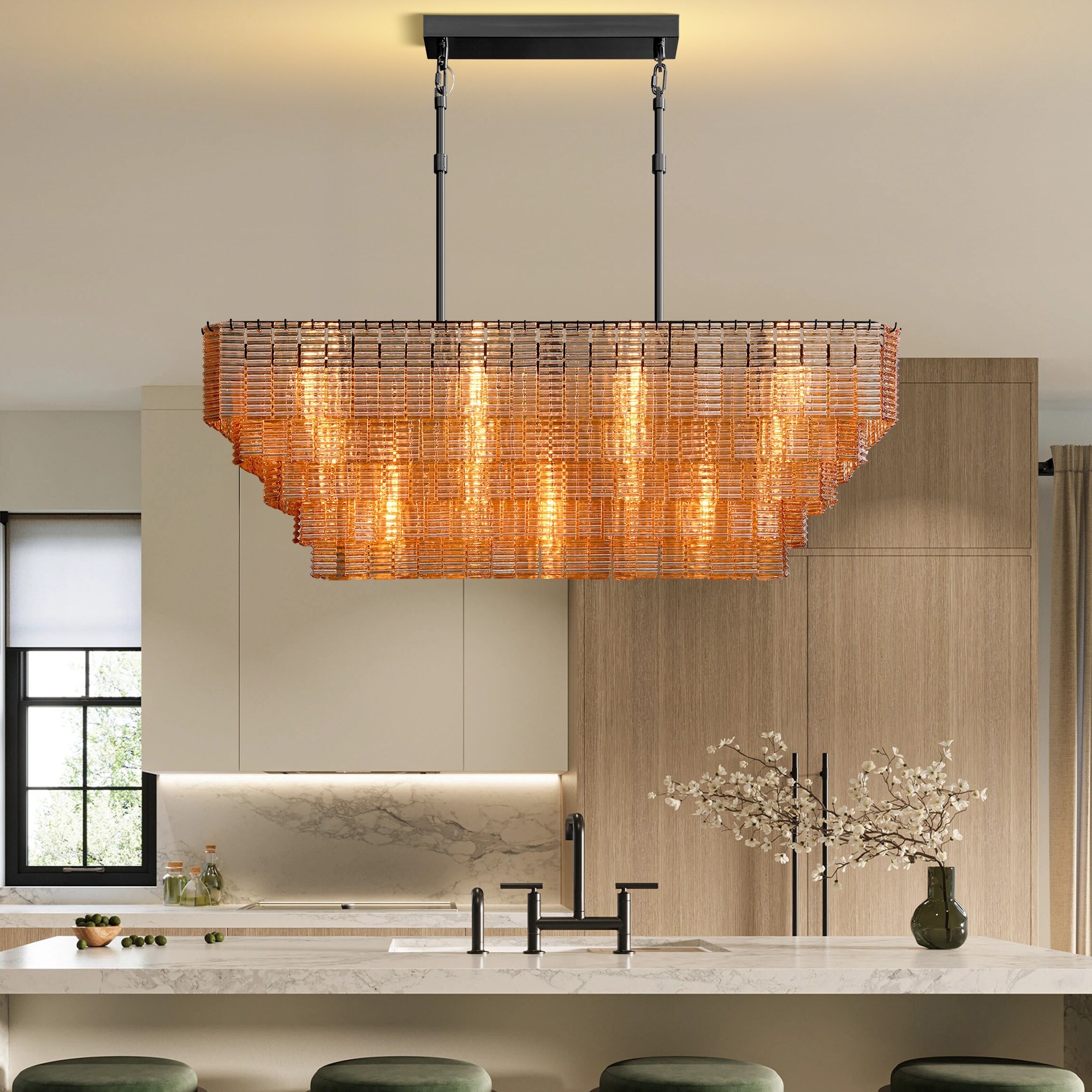 KAYLA Modern Chandelier, 41 in. 9-Light Black & 59 in. 11-Light