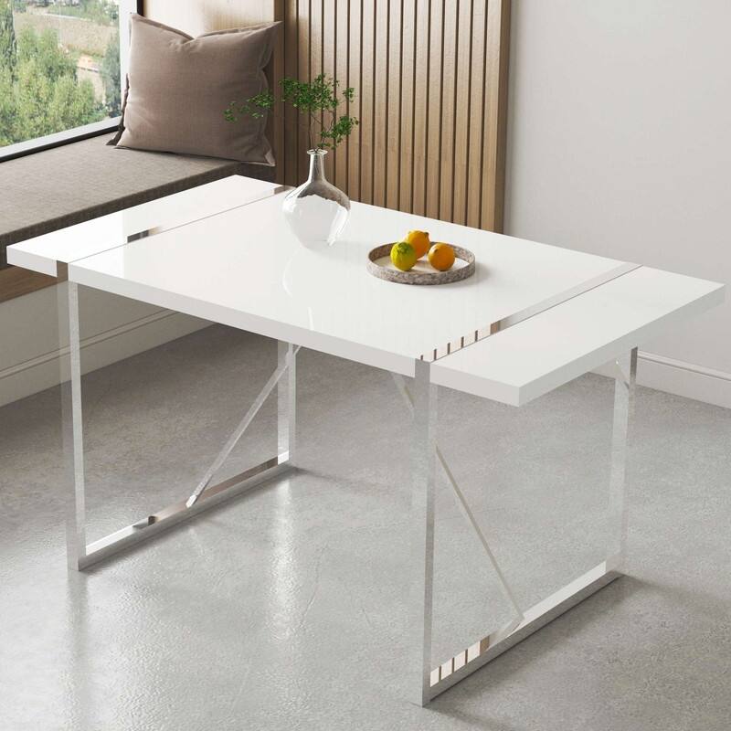 Industrial Rectangular MDF Wood White Dining Table - Overstock - 37161819