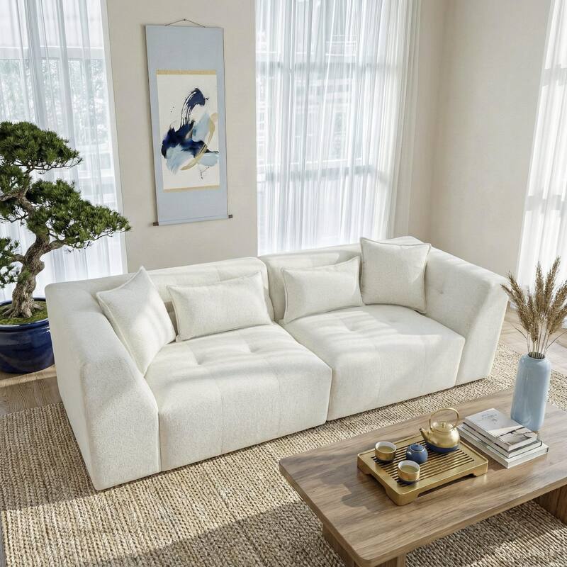 Newport Minimalist Boucle Sofa with Soft Cushions and Chic Design - Beige Chenille