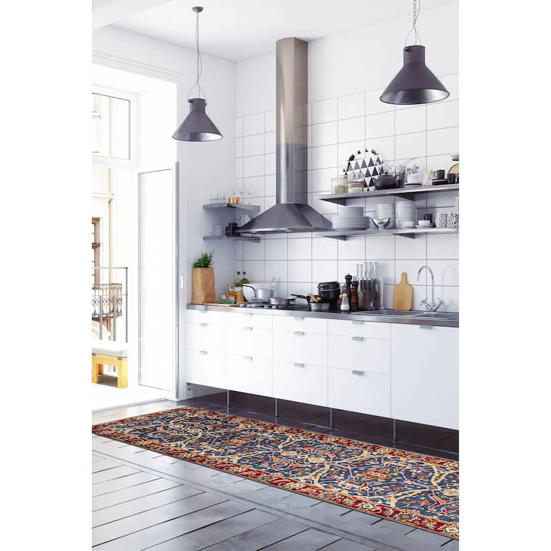 ECARPETGALLERY Hand-knotted Serapi Heritage Navy Wool Rug - 2'6 x 12'2